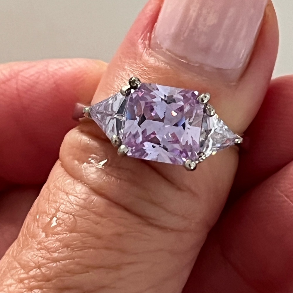 Sterling Silver Ring W/Amethyst Colored Emerald C… - image 3